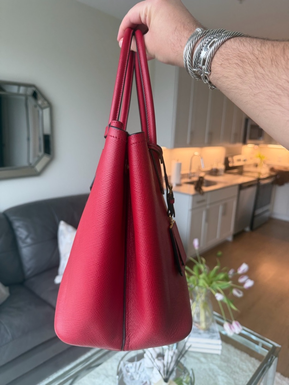 Prada Red Saffiano Double Tote Large - Picture 5 of 13